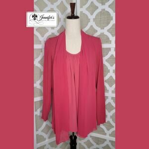 Susan Graver Women's Pink 2-Piece Tank and Open Cardigan Size M